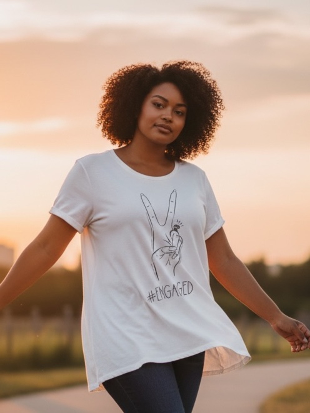 Plus Size White Short Sleeve #Engaged Graphic Tee‎